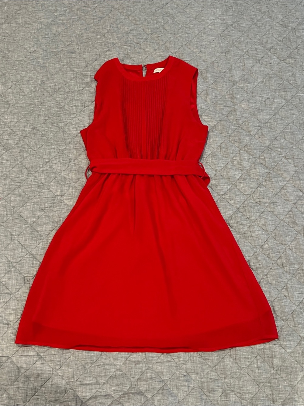 Womens Red Sleeveless Pleated Waist Dress
